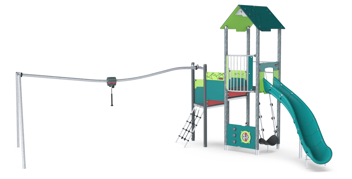 Spielturm mit Schienenbahn