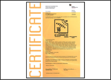 Robinia Sunshade Certificate